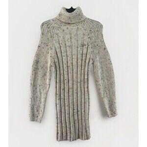 Mango Sweater Dress M Beige Flecked Turtle Neck Stretch Oversized Raglan Sleeve